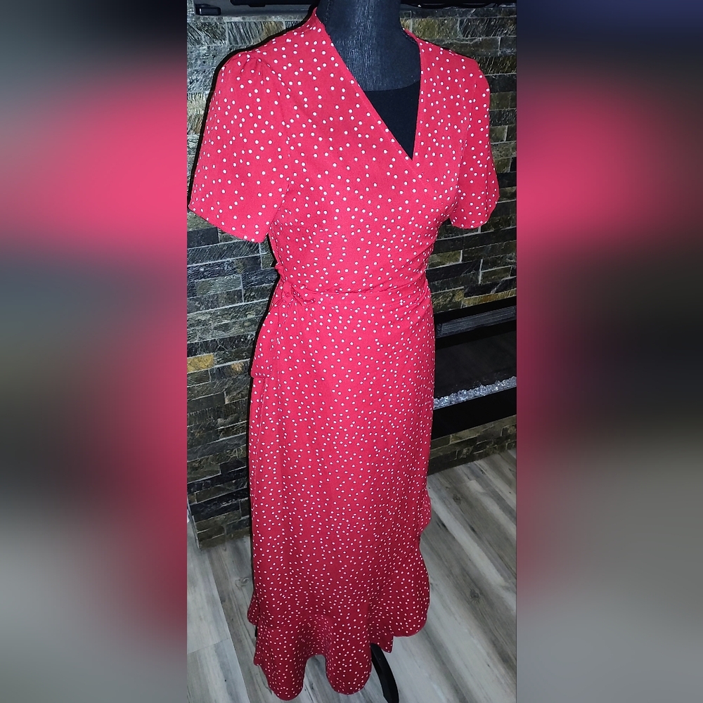 Red Long Polka Dot Dress Size Medium
